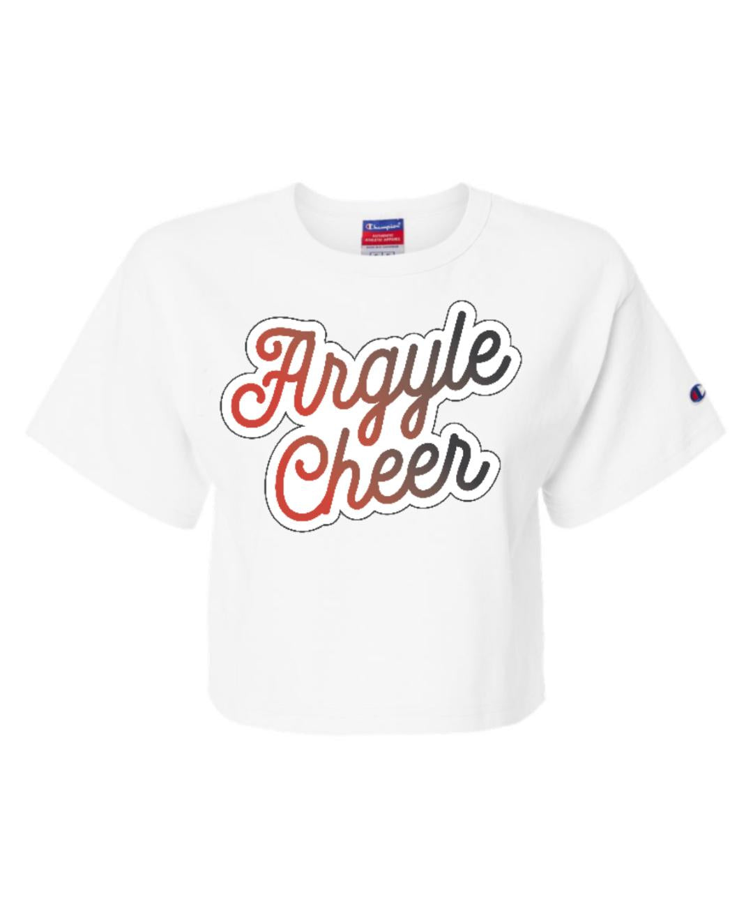 FINAL FEW - ARGYLE CHEER CURSIVE Champion Crop Short Sleeve - Adult - White