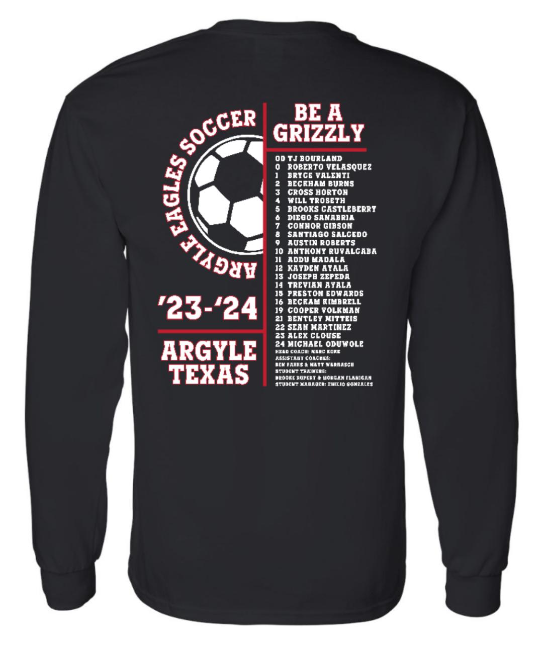 FINAL FEW - 2023 Boys Soccer Be a Grizzly Cotton Long Sleeve - Black