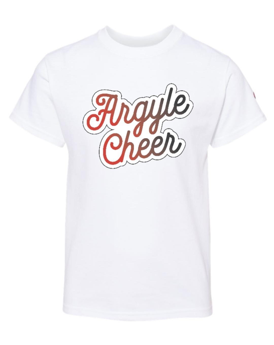 FINAL FEW - ARGYLE CHEER CURSIVE Champion Crop Short Sleeve - Adult - White