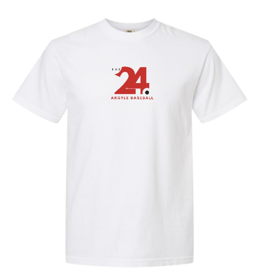 2025 Argyle Baseball - THE24. Roster - Comfort Colors Short Sleeve Tee - Adult - White