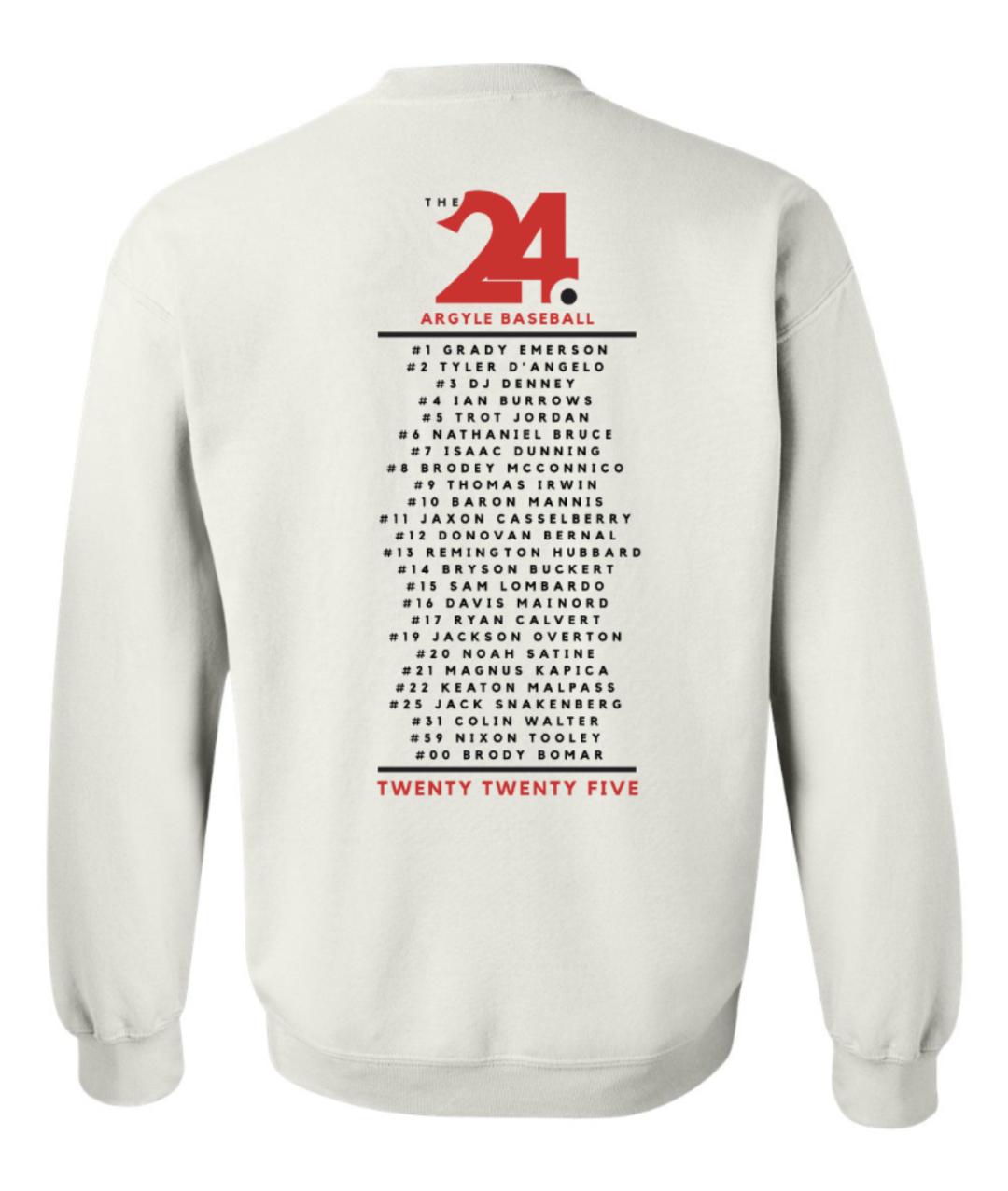 2025 Argyle Baseball - THE24. Roster - Gildan Crewneck Sweatshirt - Adult - White