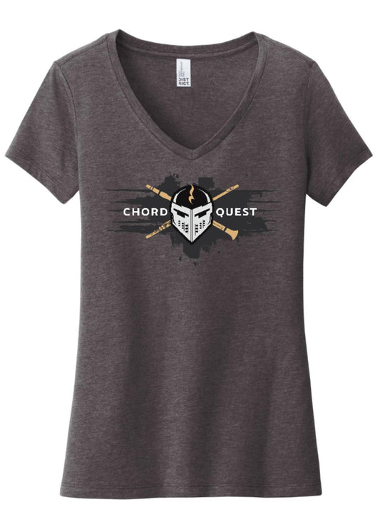 CHORDquest Ladies Short Sleeve V-Neck Tee - Heathered Charcoal