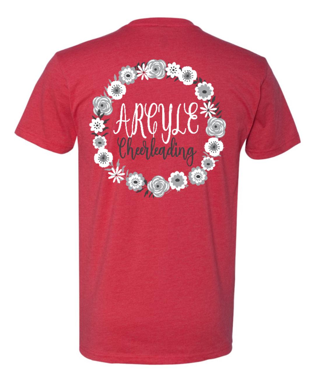 FINAL FEW - ARGYLE CHEER FLOWERS Short Sleeve Tee - Youth + Adult - Heather Red