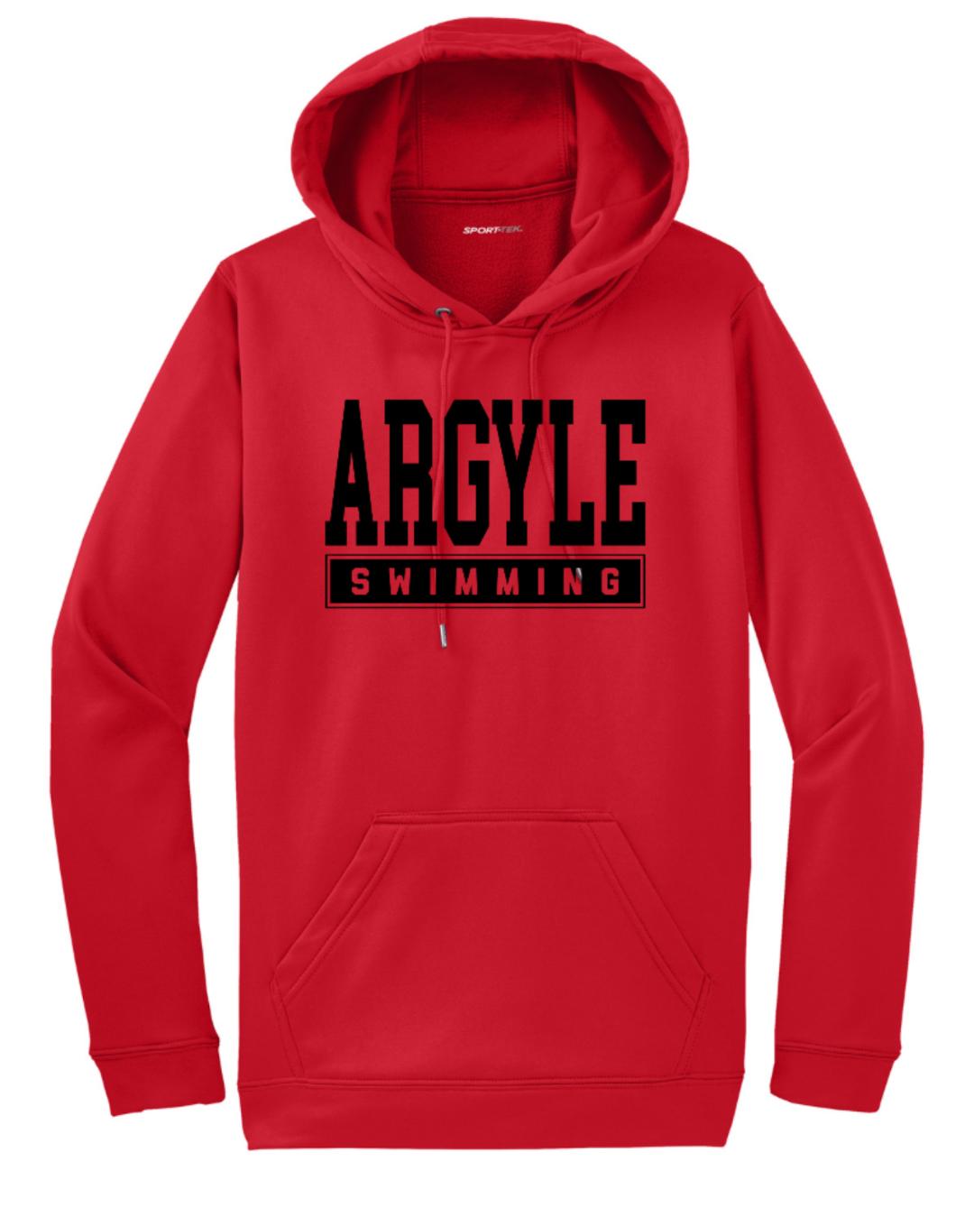 ARGYLE Swimming Sport-Tek Performance Hoodie Sweatshirt - Deep Red