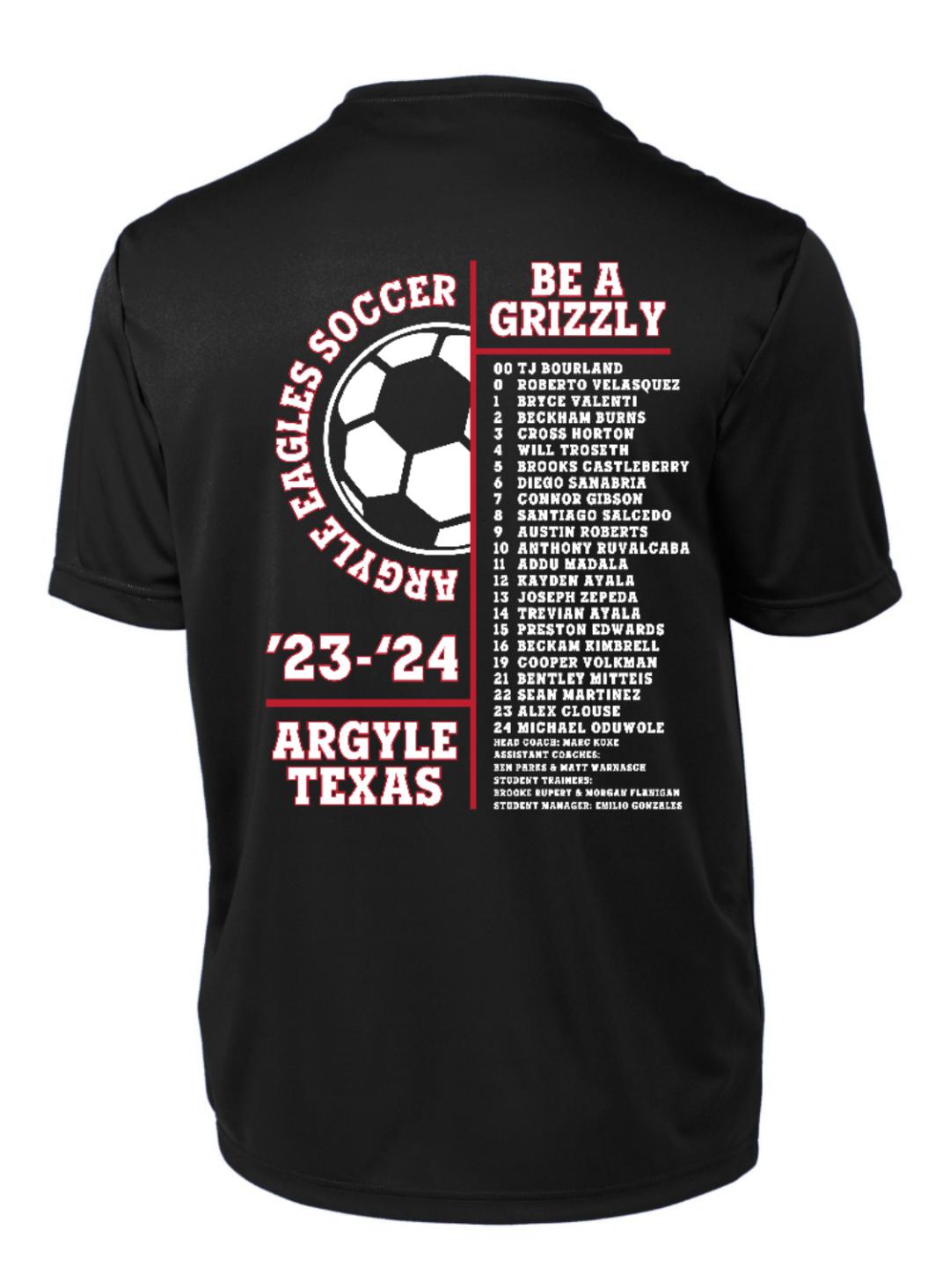 FINAL FEW - 2023 Boys Soccer Be a Grizzly Performance Tee - Black